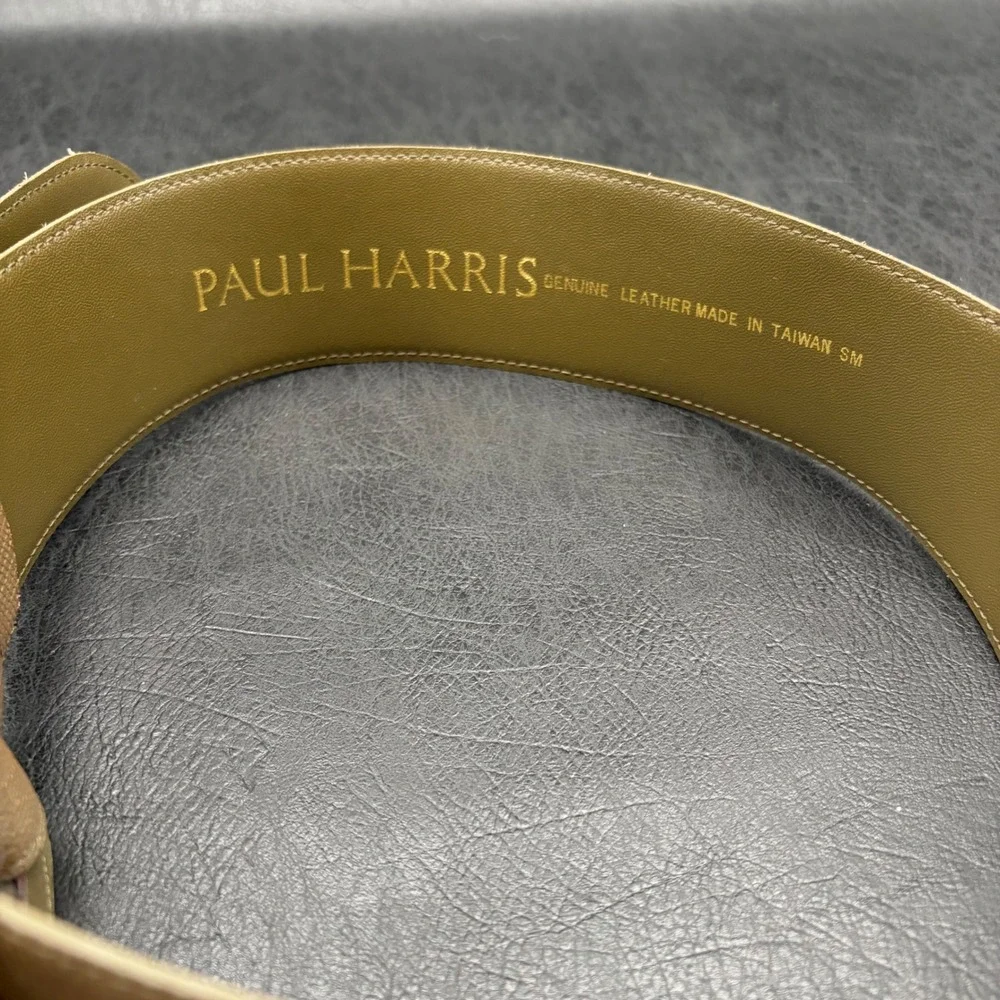 Paul Harris Vintage Lizard Embossed Leather Wide Belt Olive Taupe Small